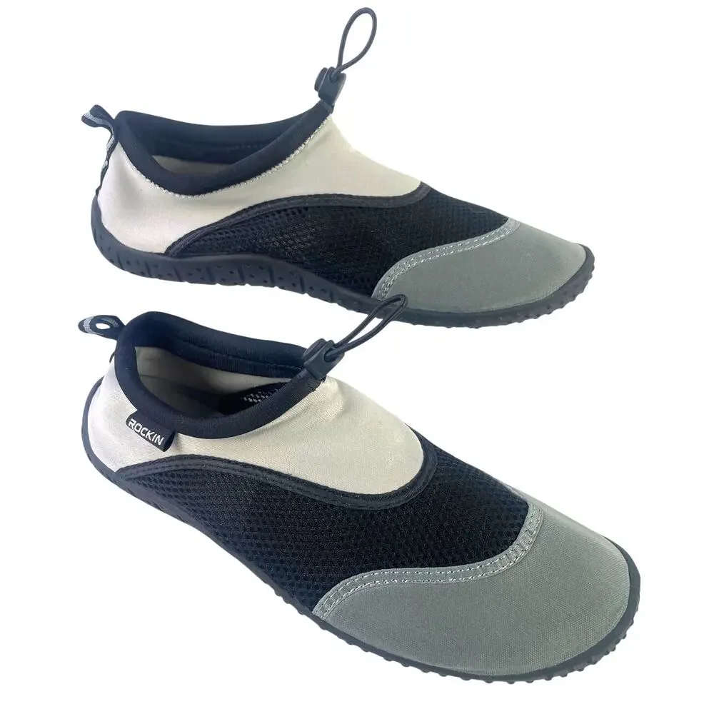 Rockin Mens Water Shoe Neoprene Mesh Black Grey White Toggle Adjust NWOT Size 11 - Picture 1 of 11